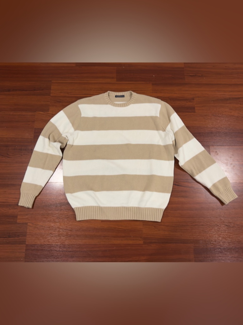 Brandy Melville John Galt White & Tan Striped Brianna Sweater